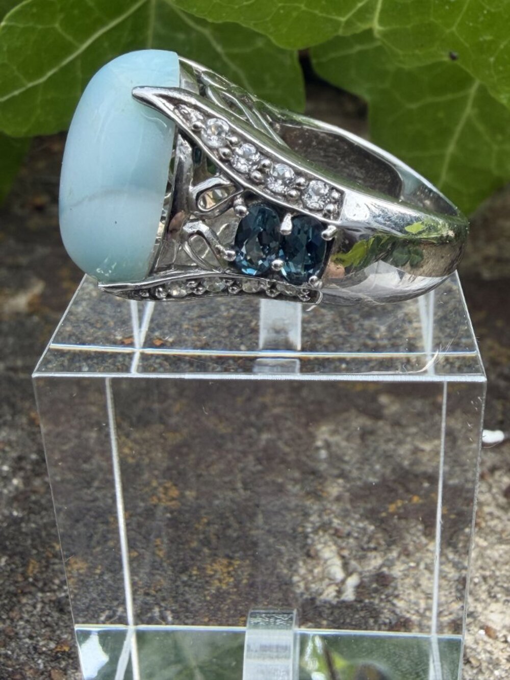 Larimar Blue Spinel Ring Sterling Silver SZ 5 Rare Dominican Gem Coastal Artisan